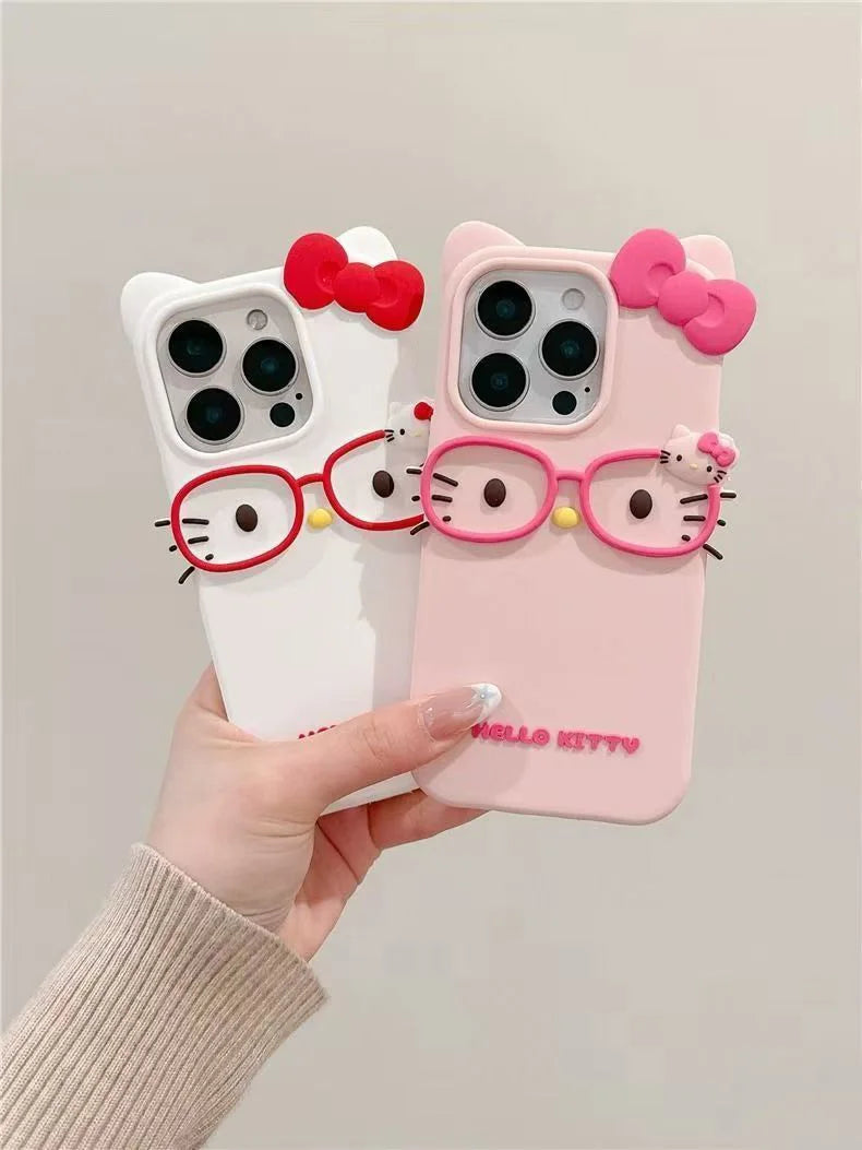 3D Glasses Cat Silicone iPhone Case