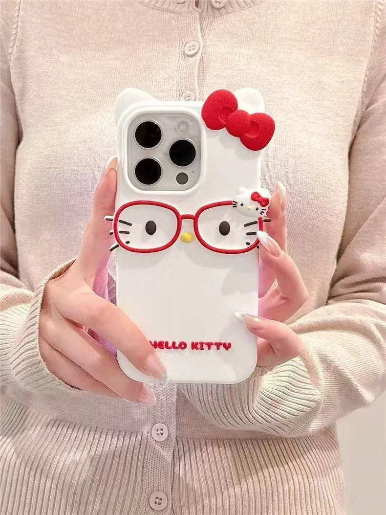 3D Glasses Cat Silicone iPhone Case