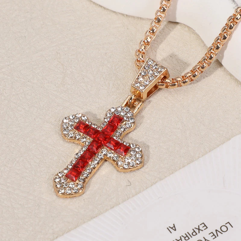 Fashion Rhinestone Cross Pendant Necklace For Men Women Versatile Sweater Chain Hip Hop Cross Necklace Jewelry Accessories Gifts