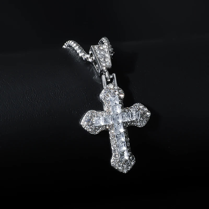 Fashion Rhinestone Cross Pendant Necklace For Men Women Versatile Sweater Chain Hip Hop Cross Necklace Jewelry Accessories Gifts