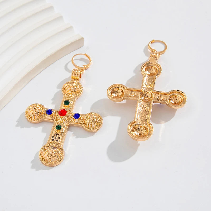 Fashion Rhinestone Cross Pendant Necklace For Men Women Versatile Sweater Chain Hip Hop Cross Necklace Jewelry Accessories Gifts
