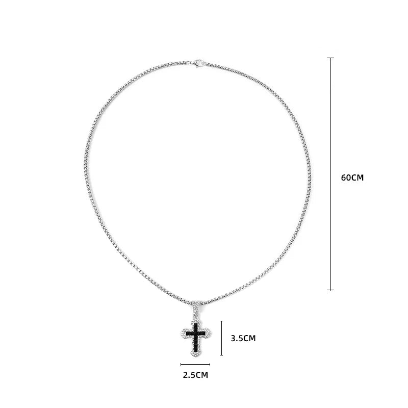 Fashion Rhinestone Cross Pendant Necklace For Men Women Versatile Sweater Chain Hip Hop Cross Necklace Jewelry Accessories Gifts